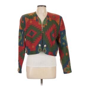 VTG Wraps Western Aztec Green Red Print Concho Buttons Cropped Jacket L